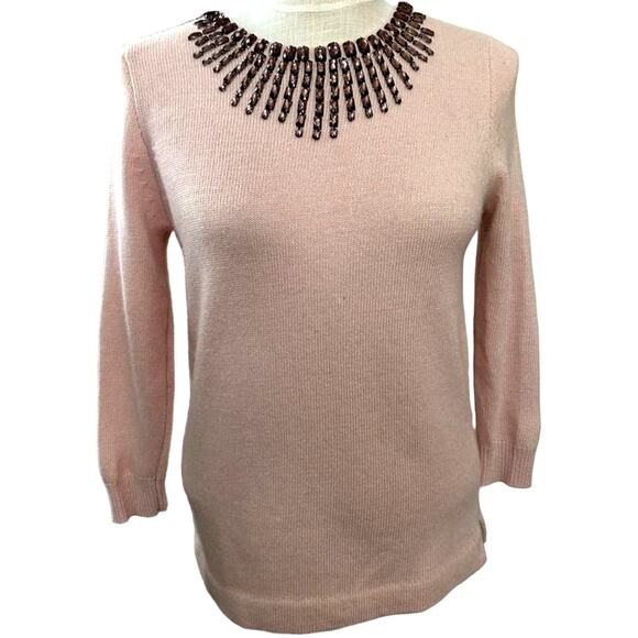 J.Crew Starburst Embellished Wool Sweater XS Pink Preppy Career Glam Statement - Picture 2 of 12